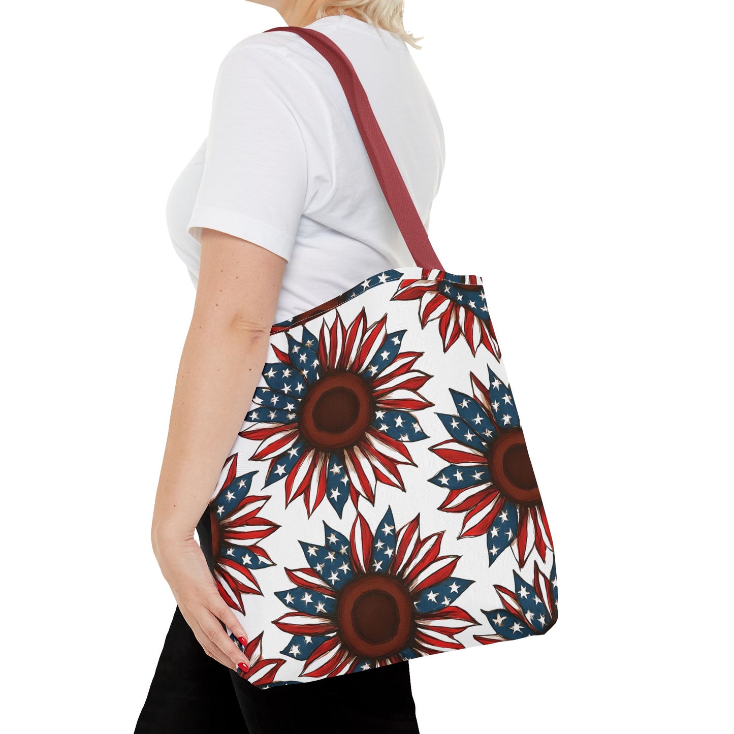 Patriotic Sunflower Tote Bag, Floral Beach Bag, Summer Shopping Tote, Gift for Her, USA Theme Accessories, Fourth of July Decor