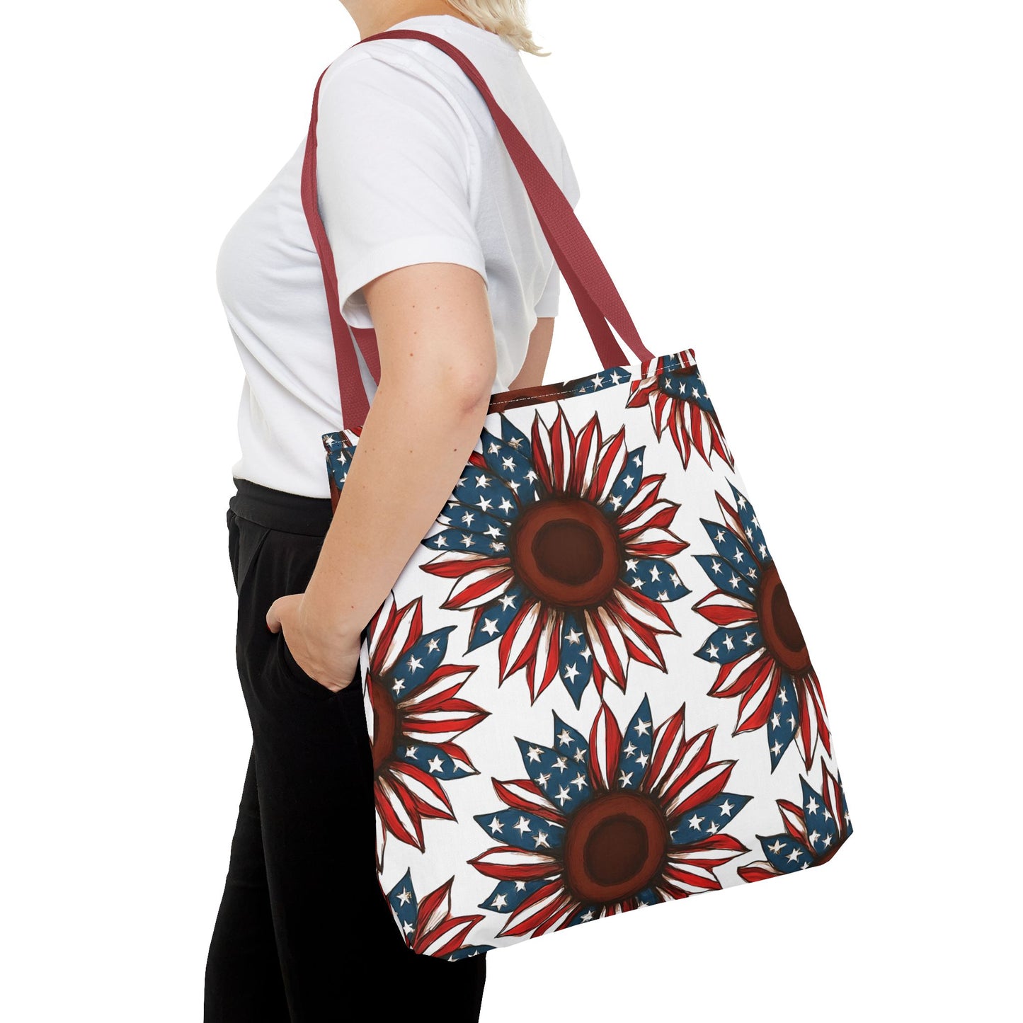 Patriotic Sunflower Tote Bag, Floral Beach Bag, Summer Shopping Tote, Gift for Her, USA Theme Accessories, Fourth of July Decor