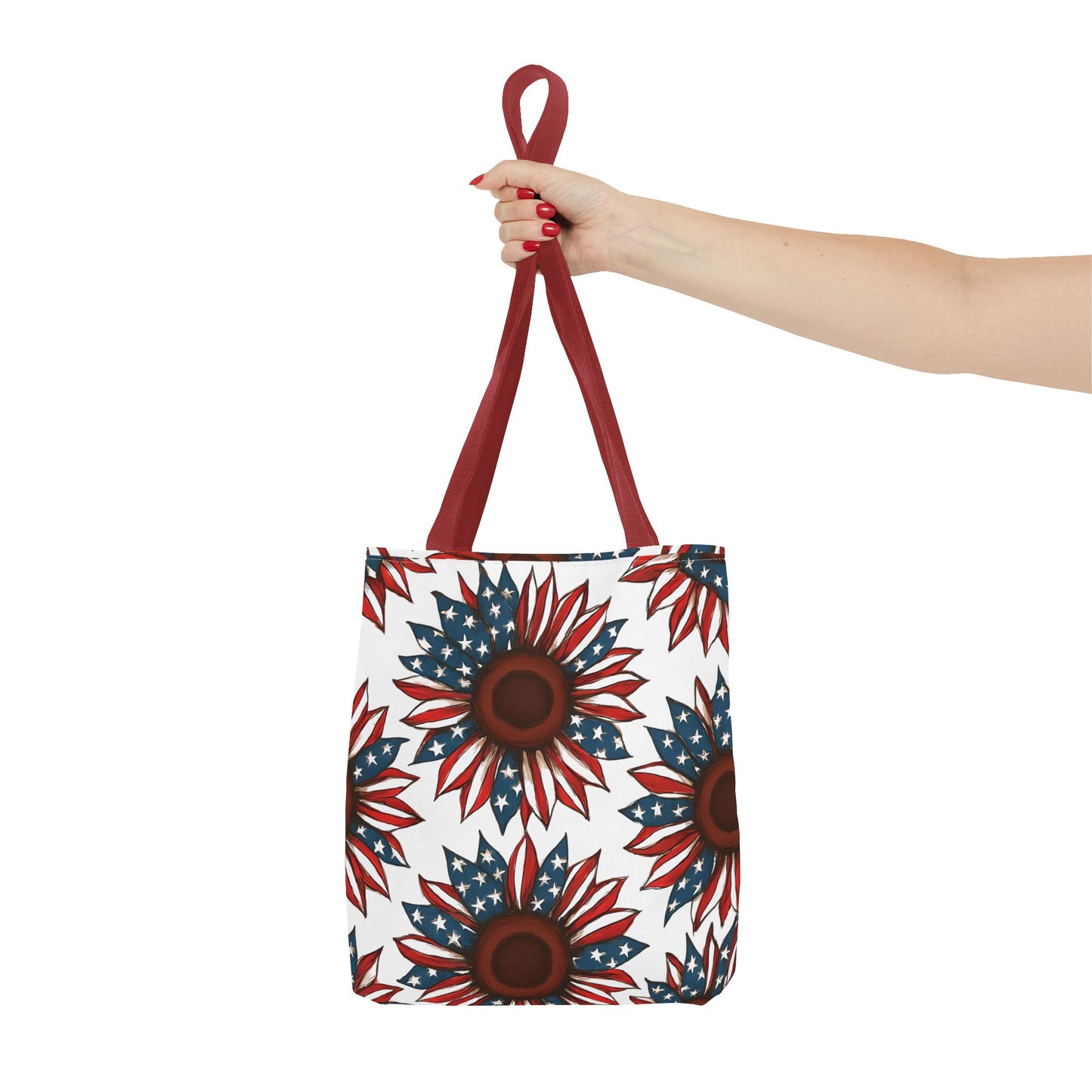Patriotic Sunflower Tote Bag, Floral Beach Bag, Summer Shopping Tote, Gift for Her, USA Theme Accessories, Fourth of July Decor