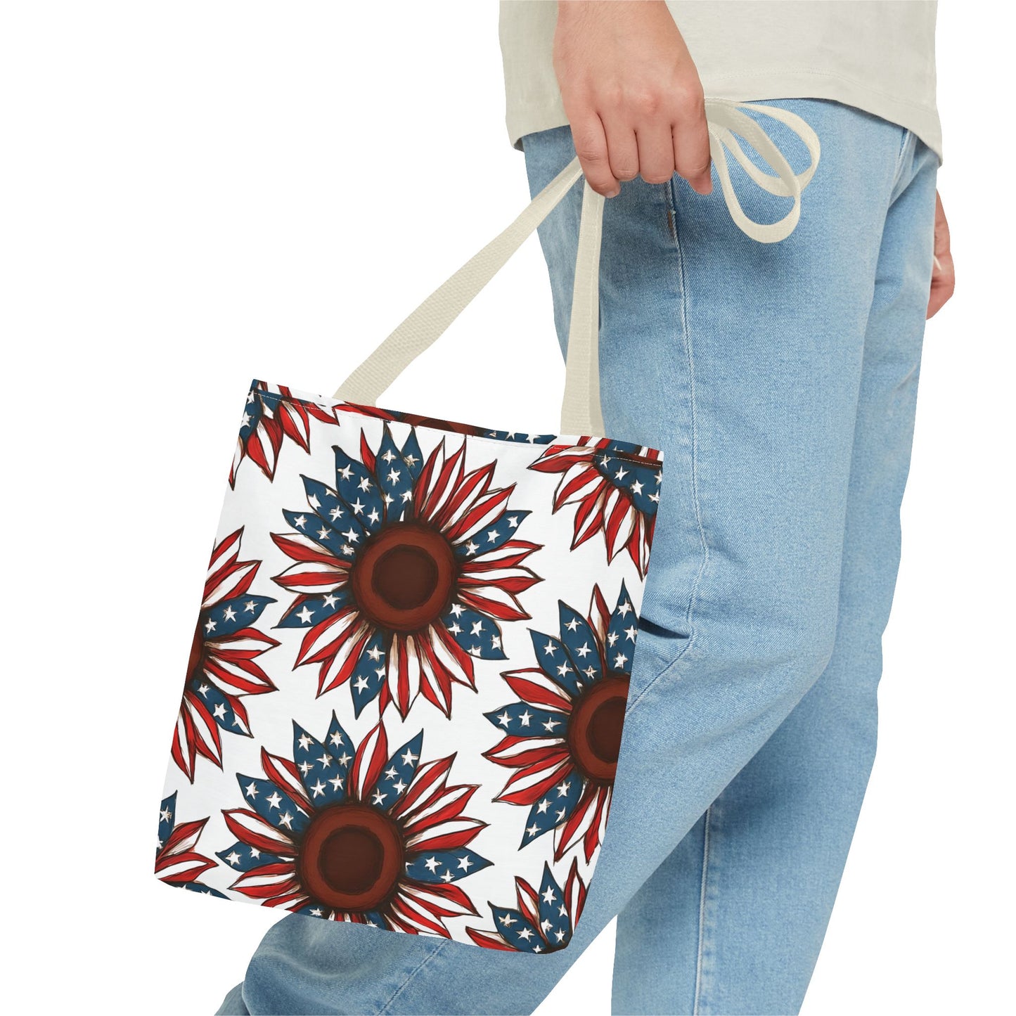 Patriotic Sunflower Tote Bag, Floral Beach Bag, Summer Shopping Tote, Gift for Her, USA Theme Accessories, Fourth of July Decor