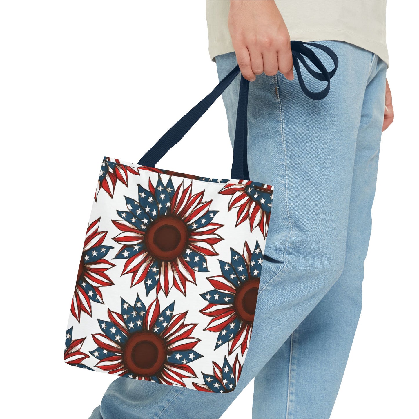 Patriotic Sunflower Tote Bag, Floral Beach Bag, Summer Shopping Tote, Gift for Her, USA Theme Accessories, Fourth of July Decor
