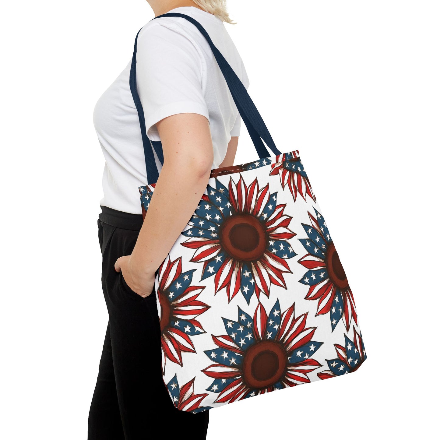 Patriotic Sunflower Tote Bag, Floral Beach Bag, Summer Shopping Tote, Gift for Her, USA Theme Accessories, Fourth of July Decor