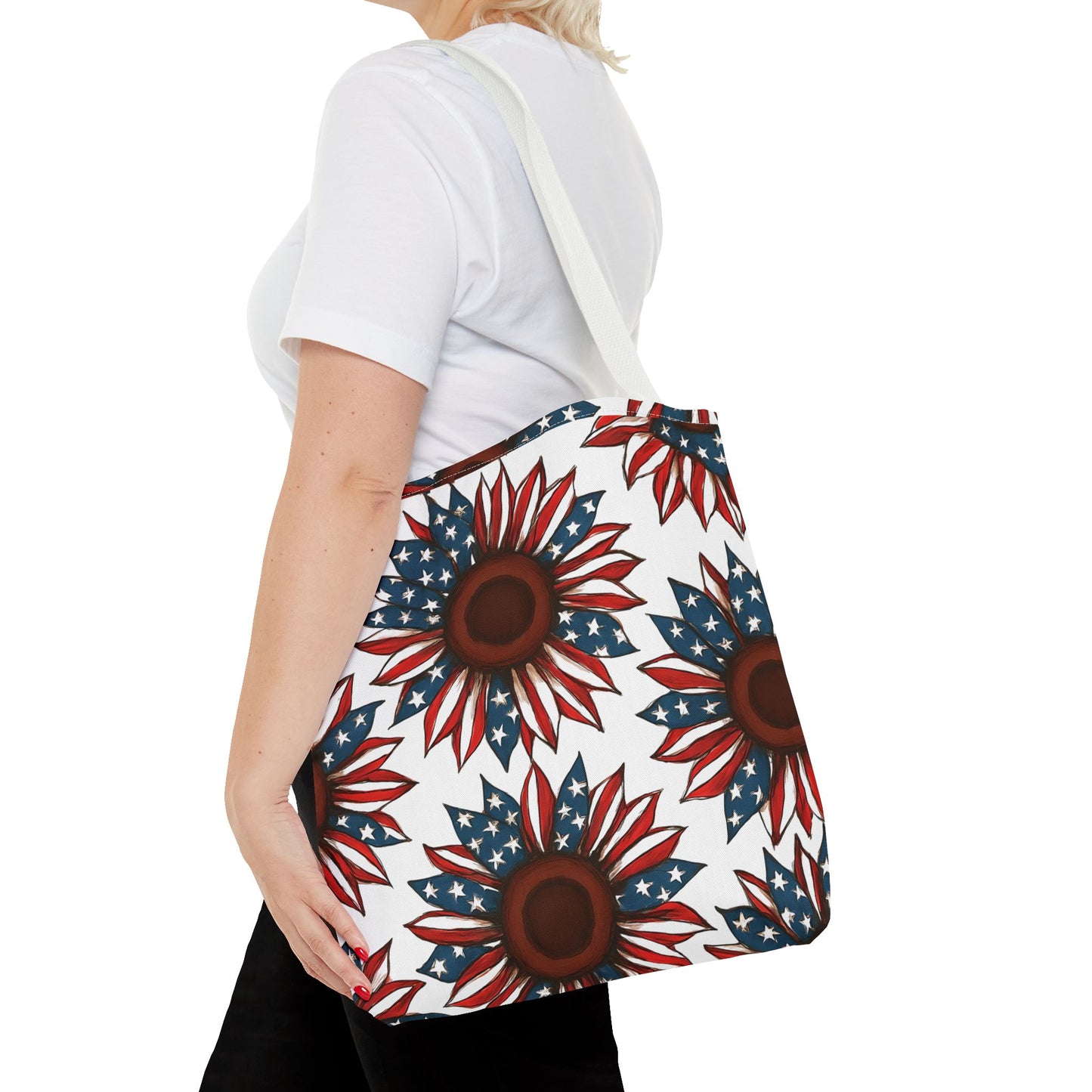 Patriotic Sunflower Tote Bag, Floral Beach Bag, Summer Shopping Tote, Gift for Her, USA Theme Accessories, Fourth of July Decor