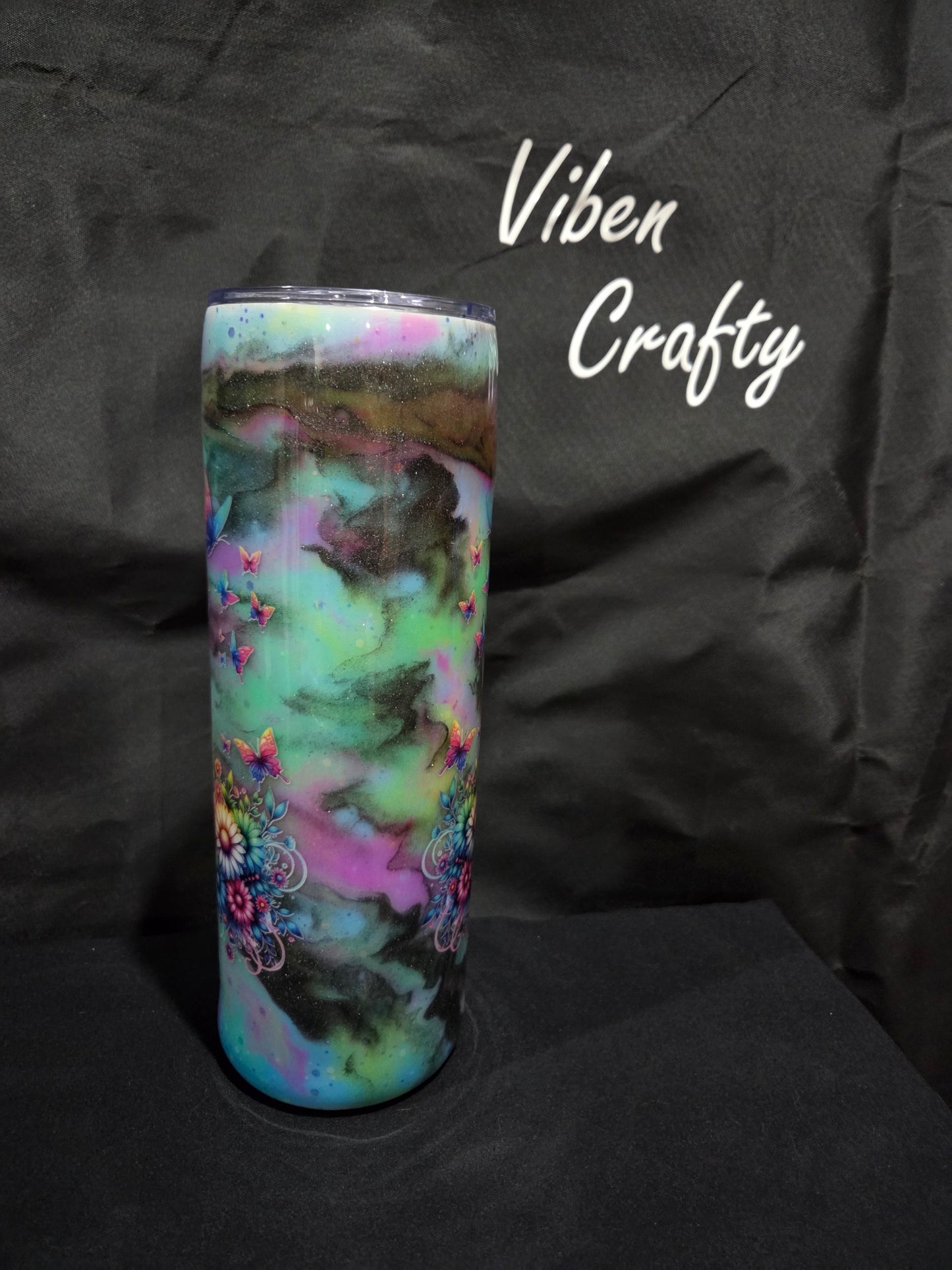 30 Oz Stainless Steel Glow in the dark Swirl Butterfly Cup
