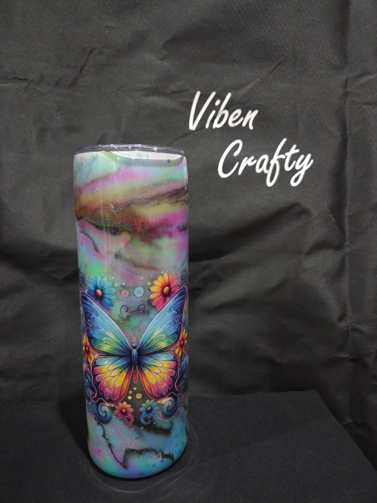 30 Oz Stainless Steel Glow in the dark Swirl Butterfly Cup