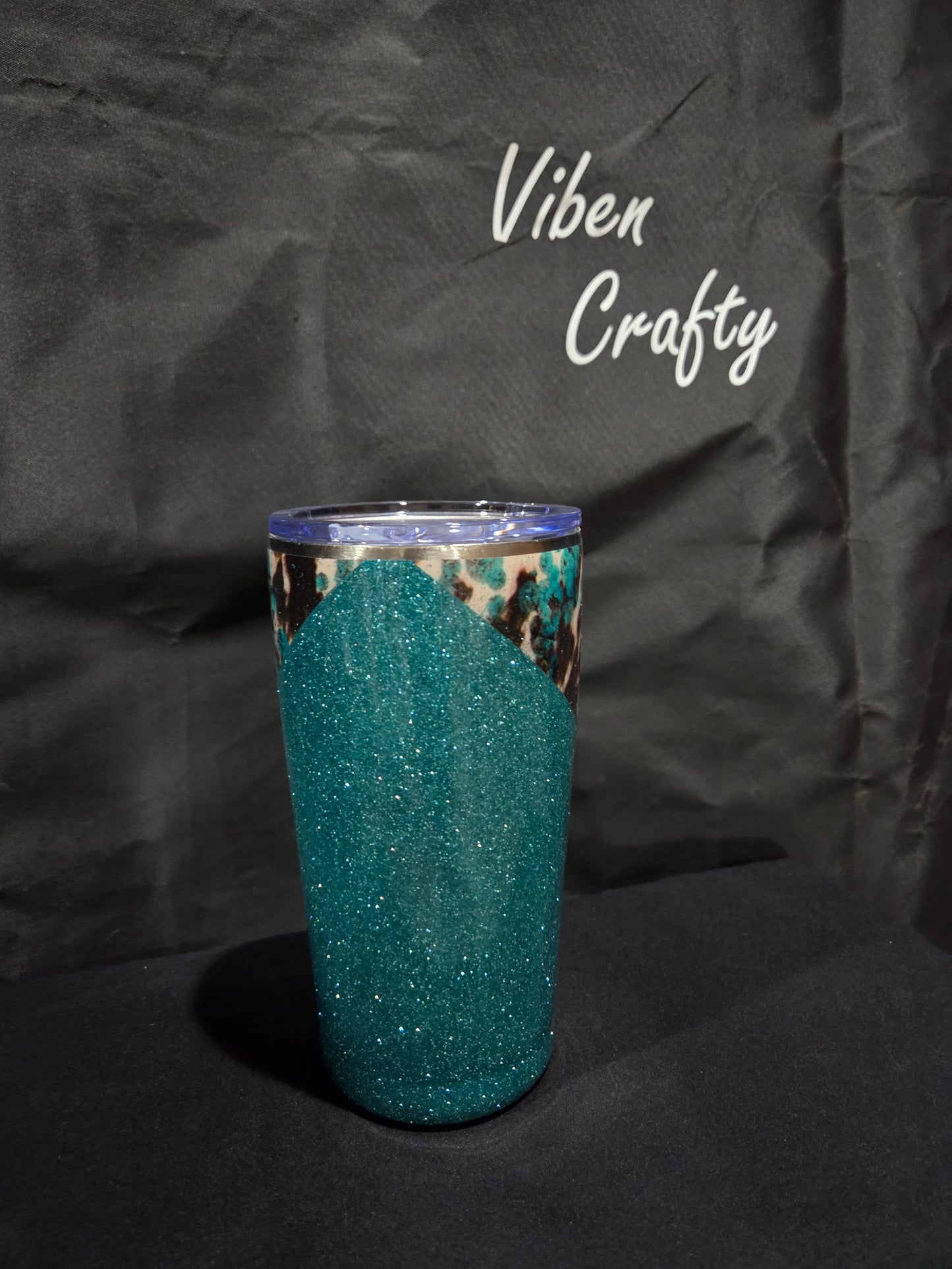 20 oz Teal/Cow print Butterfly