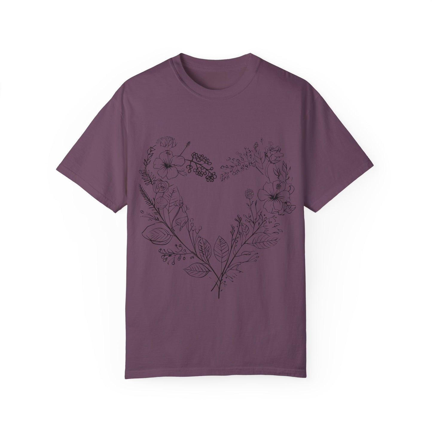 Floral Heart Shaped Unisex Garment-Dyed T-shirt