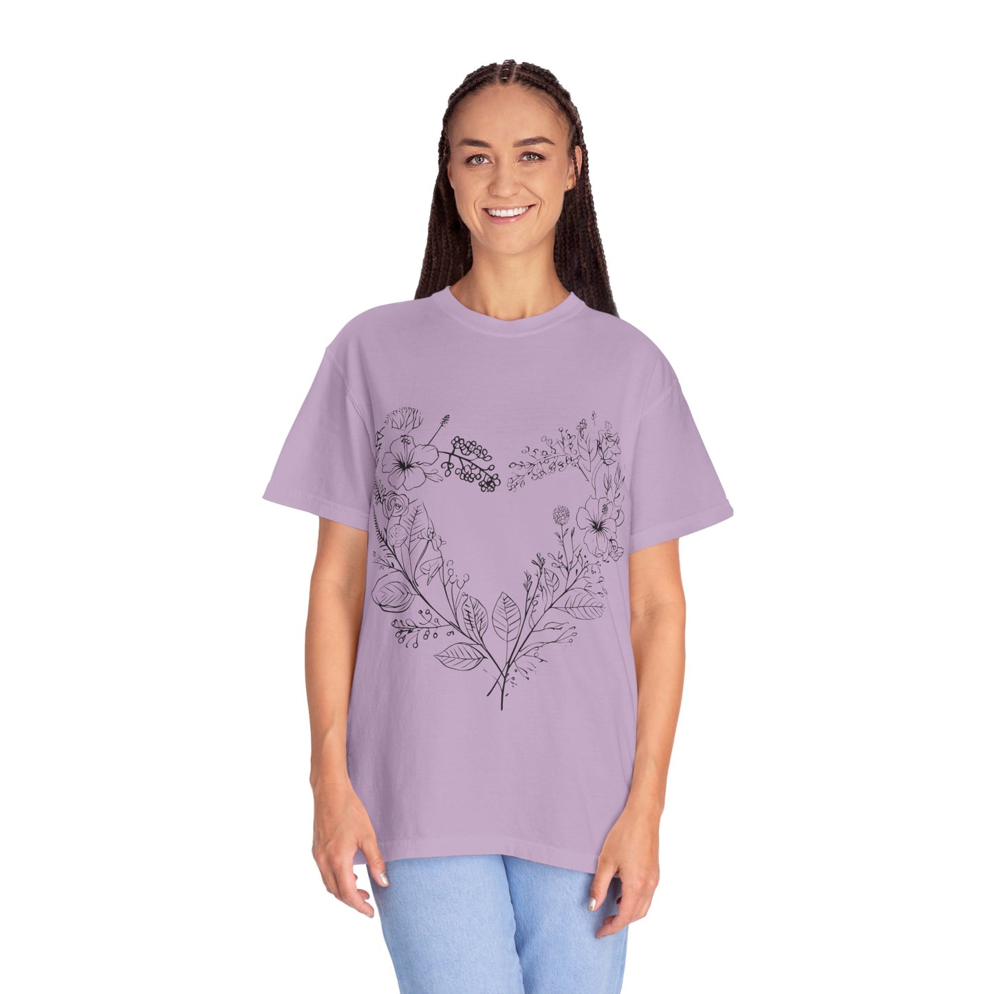 Floral Heart Shaped Unisex Garment-Dyed T-shirt