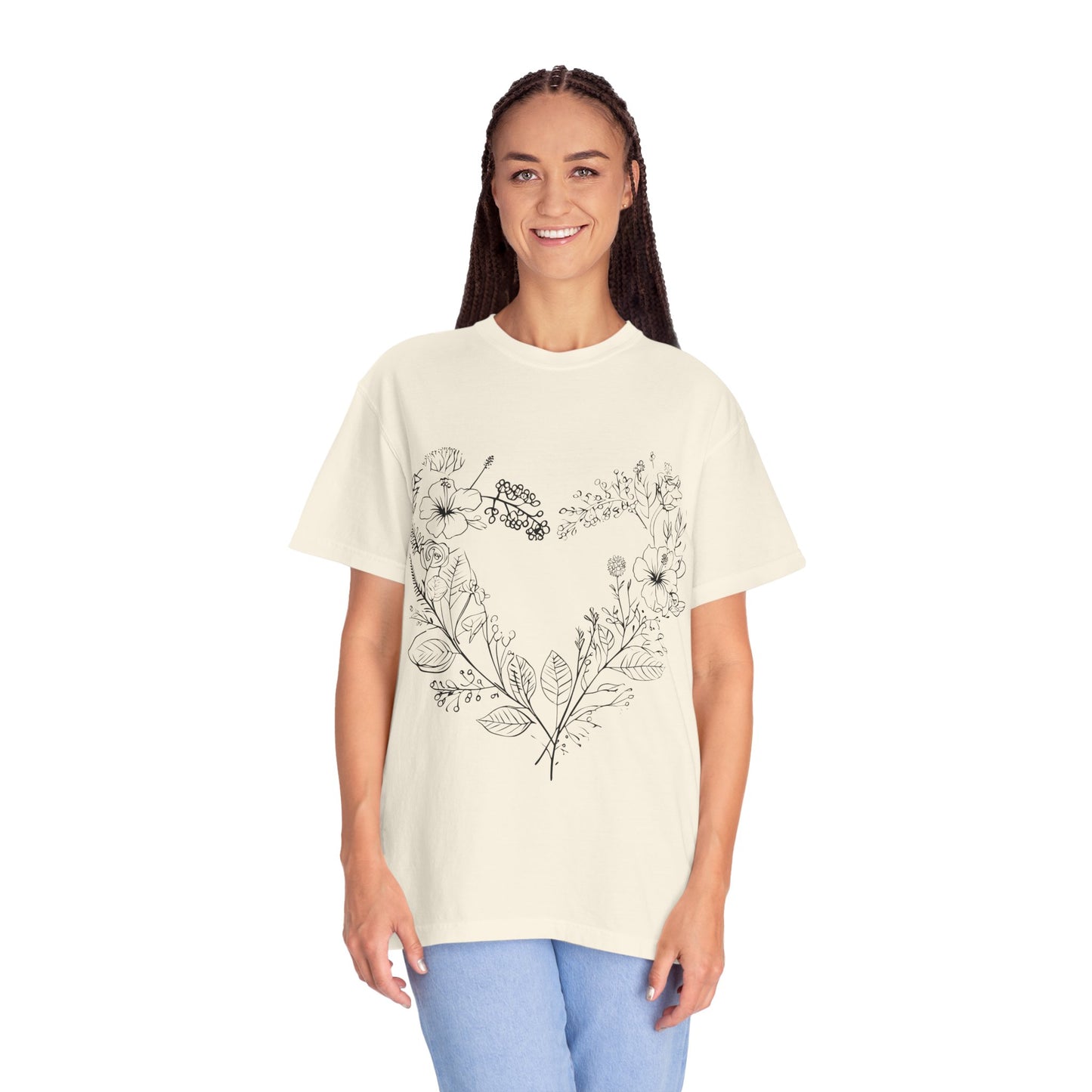 Floral Heart Shaped Unisex Garment-Dyed T-shirt