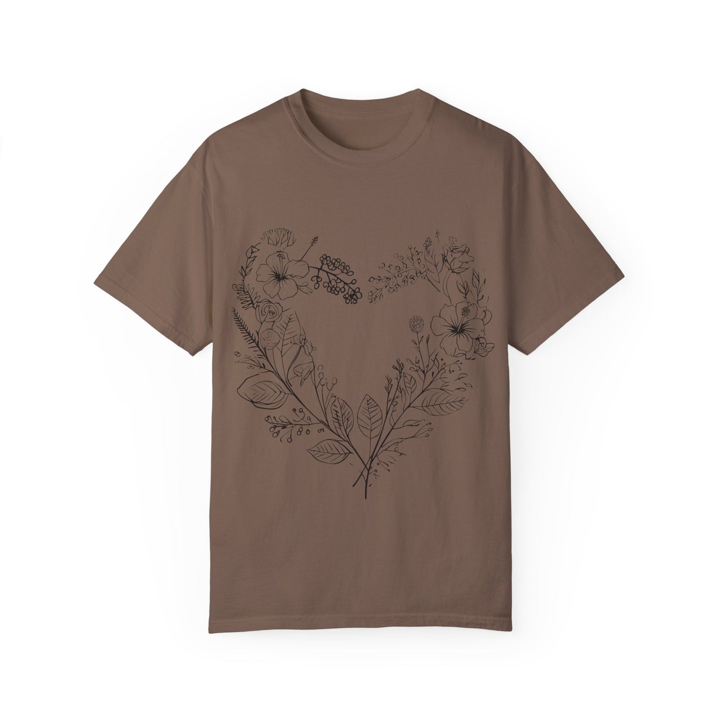 Floral Heart Shaped Unisex Garment-Dyed T-shirt