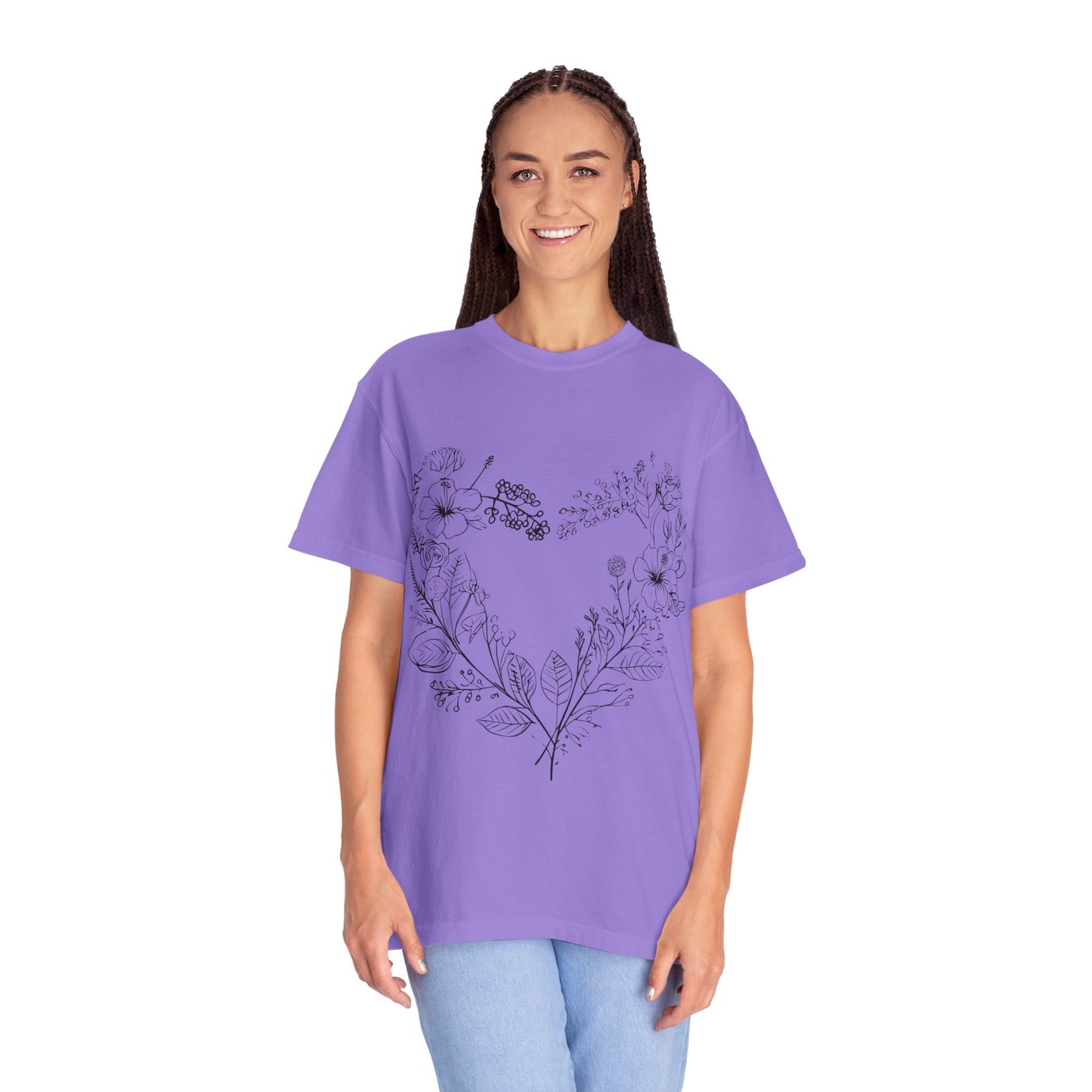 Floral Heart Shaped Unisex Garment-Dyed T-shirt
