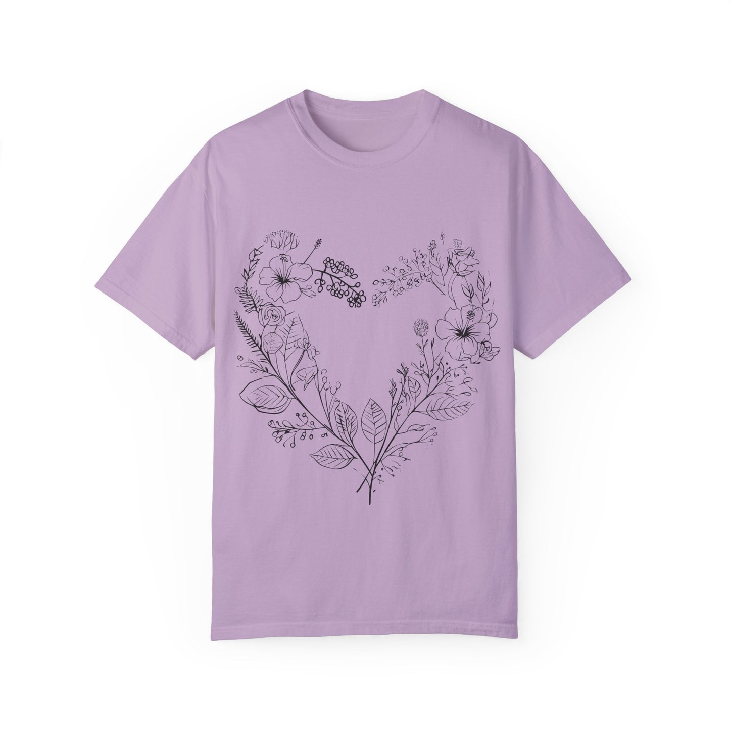 Floral Heart Shaped Unisex Garment-Dyed T-shirt
