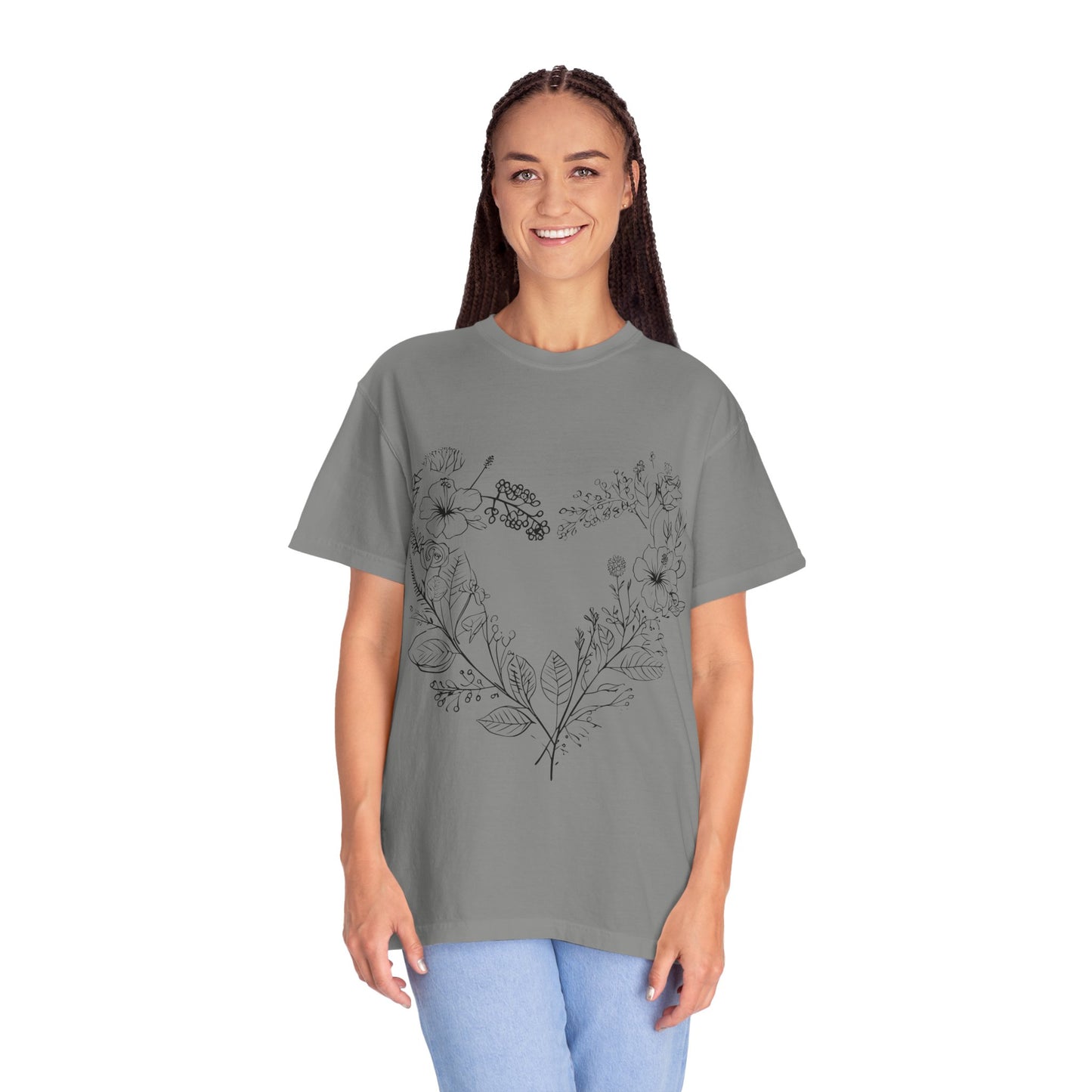 Floral Heart Shaped Unisex Garment-Dyed T-shirt