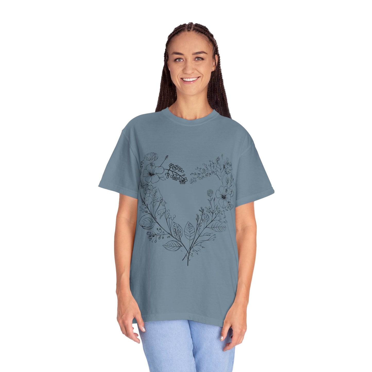 Floral Heart Shaped Unisex Garment-Dyed T-shirt