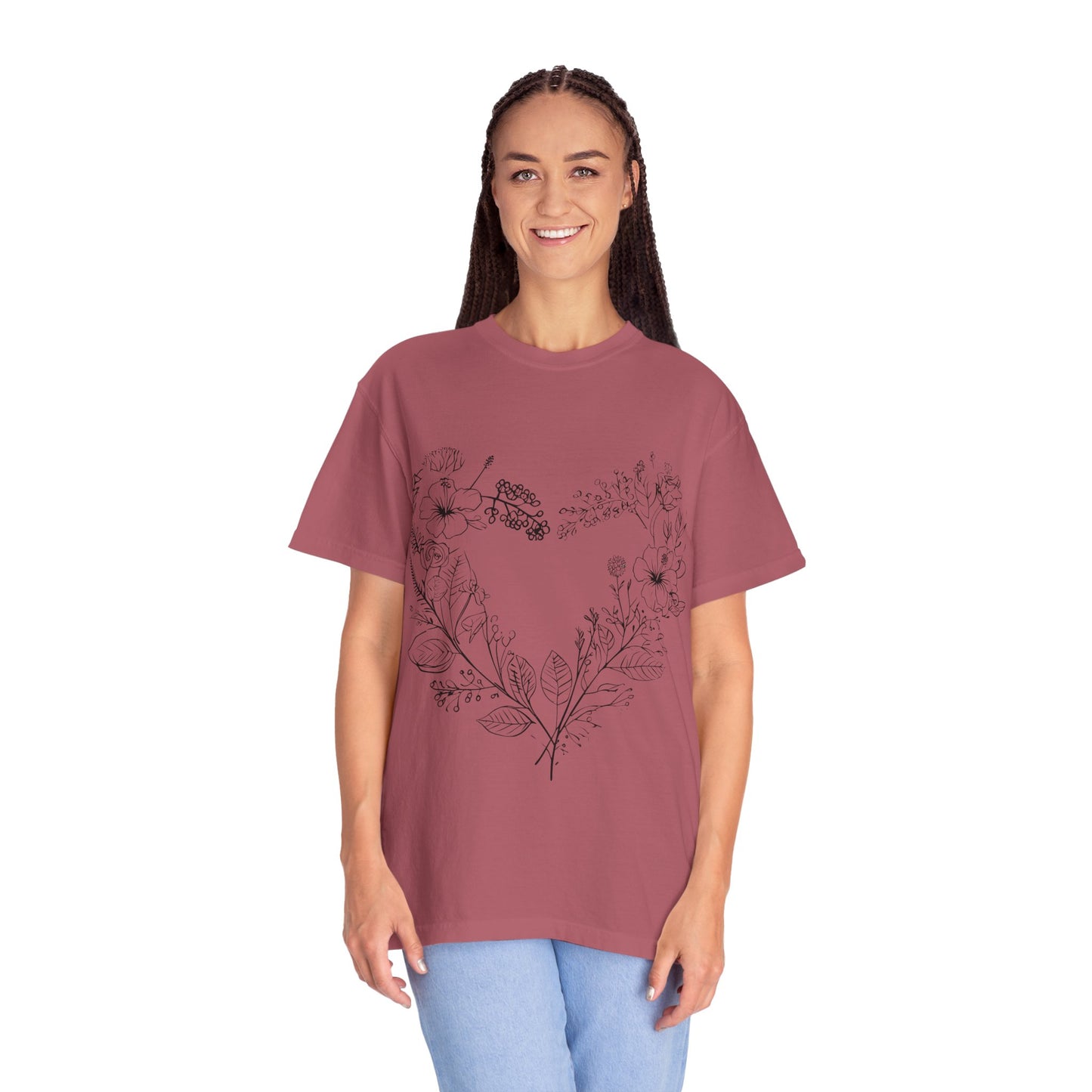 Floral Heart Shaped Unisex Garment-Dyed T-shirt