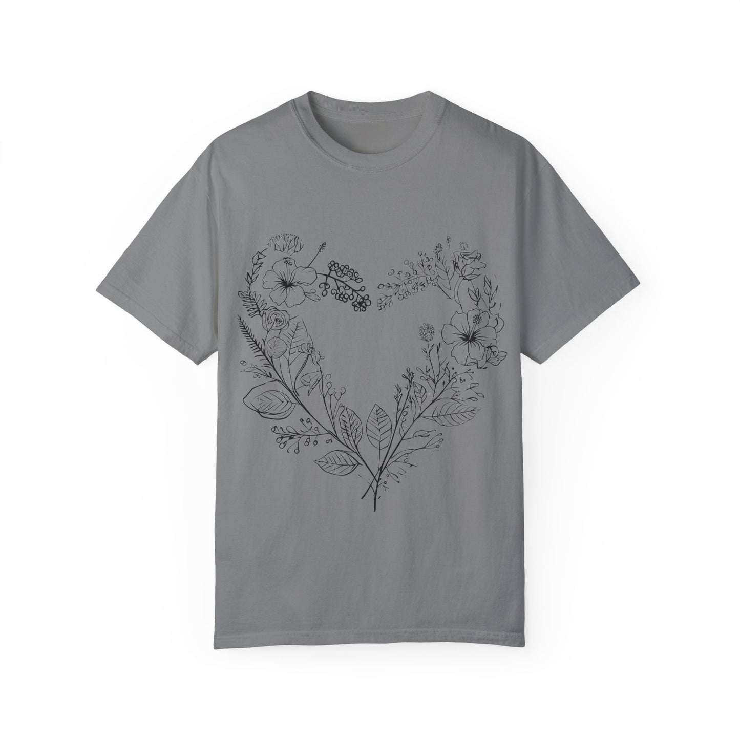 Floral Heart Shaped Unisex Garment-Dyed T-shirt