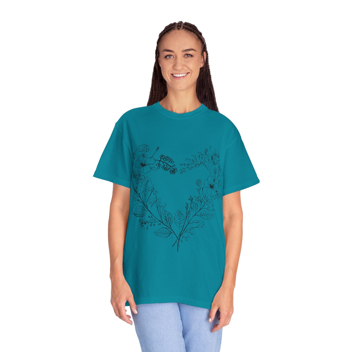 Floral Heart Shaped Unisex Garment-Dyed T-shirt