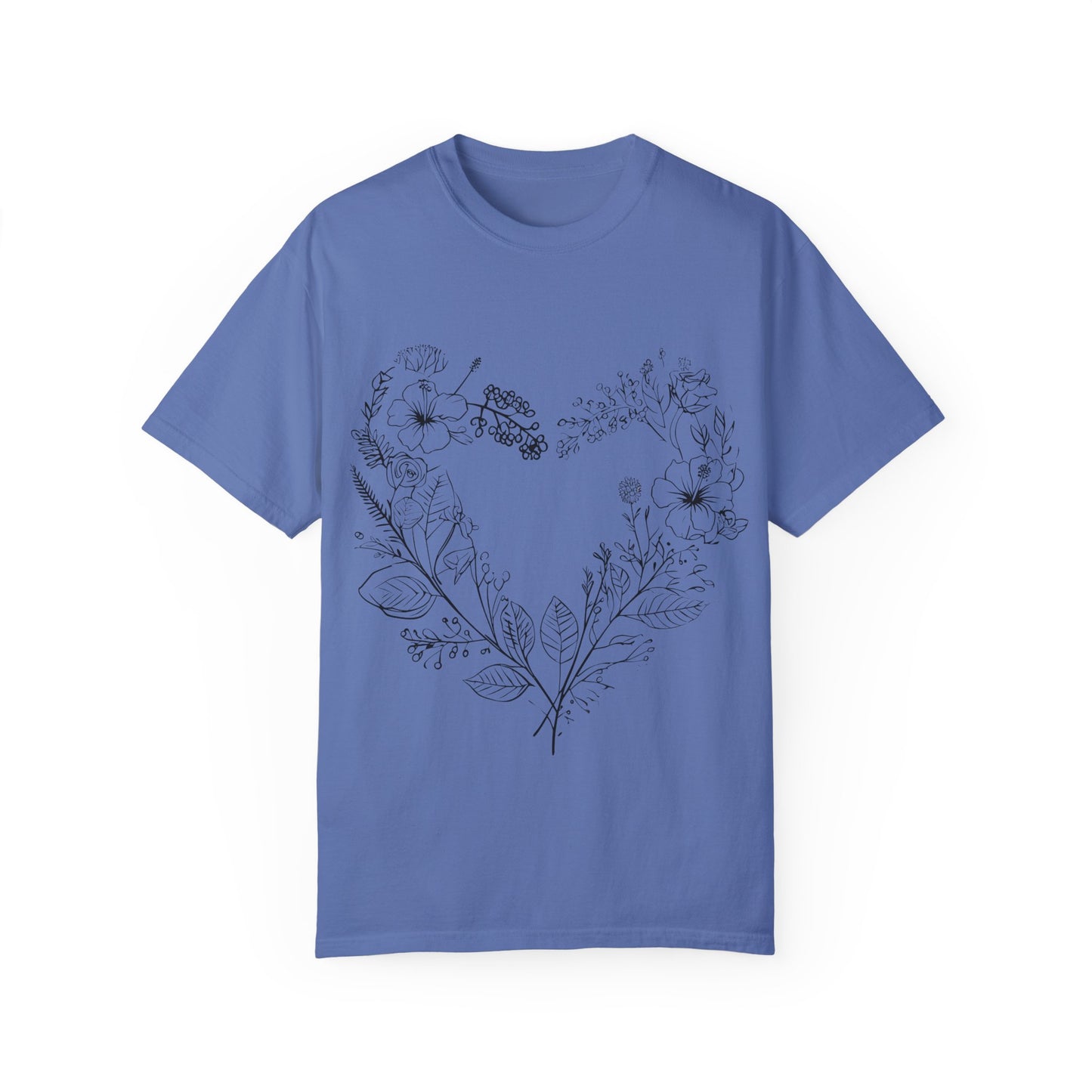 Floral Heart Shaped Unisex Garment-Dyed T-shirt