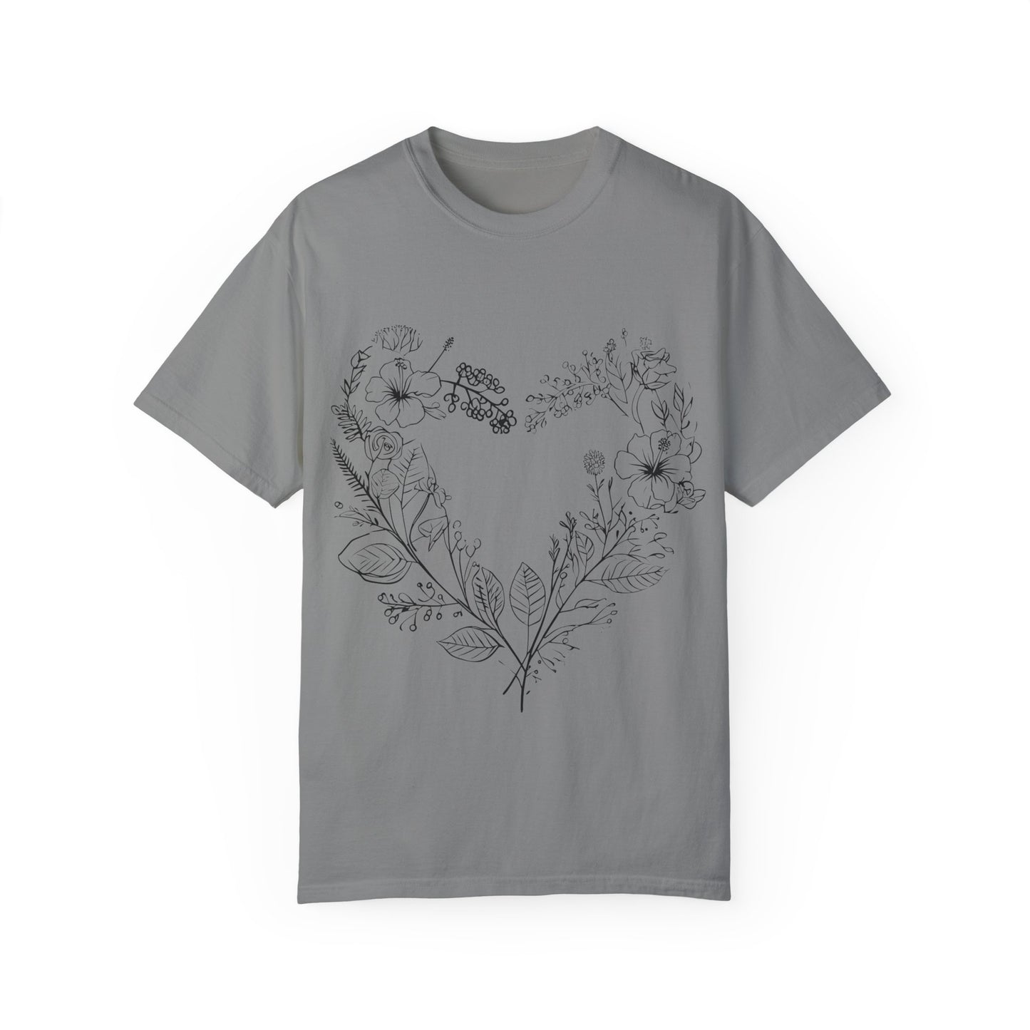Floral Heart Shaped Unisex Garment-Dyed T-shirt