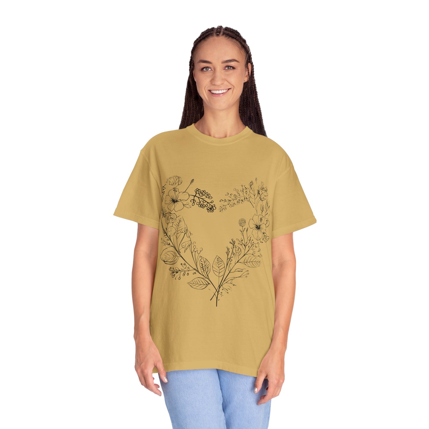 Floral Heart Shaped Unisex Garment-Dyed T-shirt