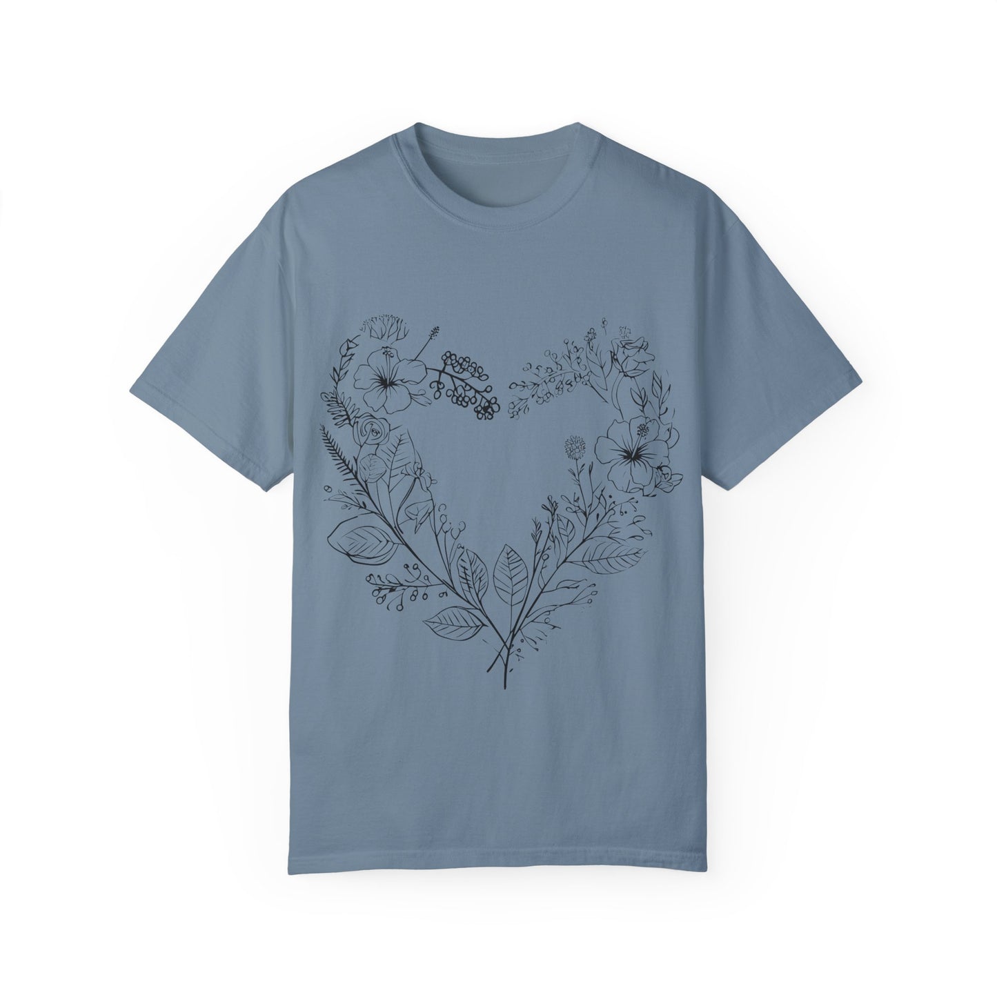 Floral Heart Shaped Unisex Garment-Dyed T-shirt