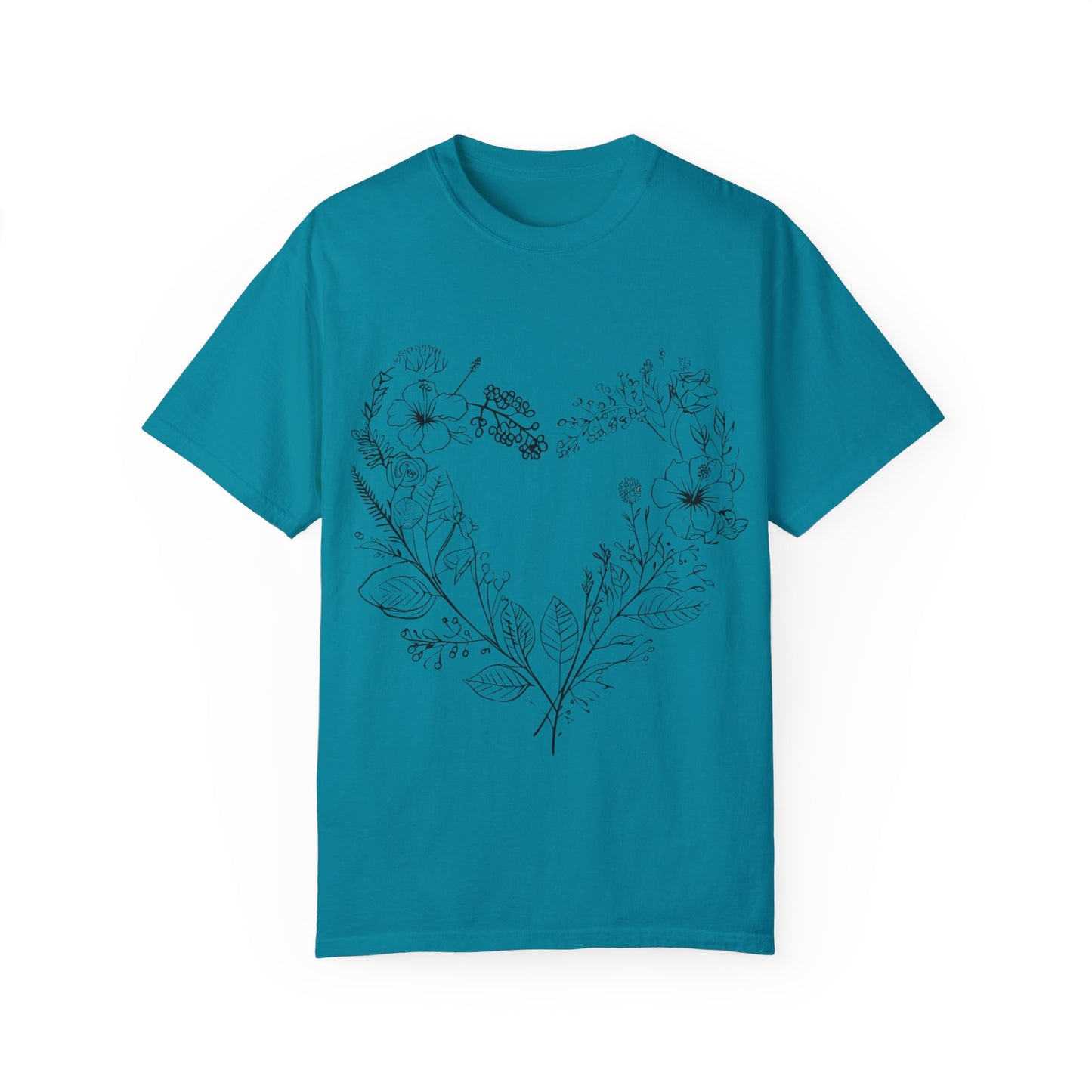 Floral Heart Shaped Unisex Garment-Dyed T-shirt