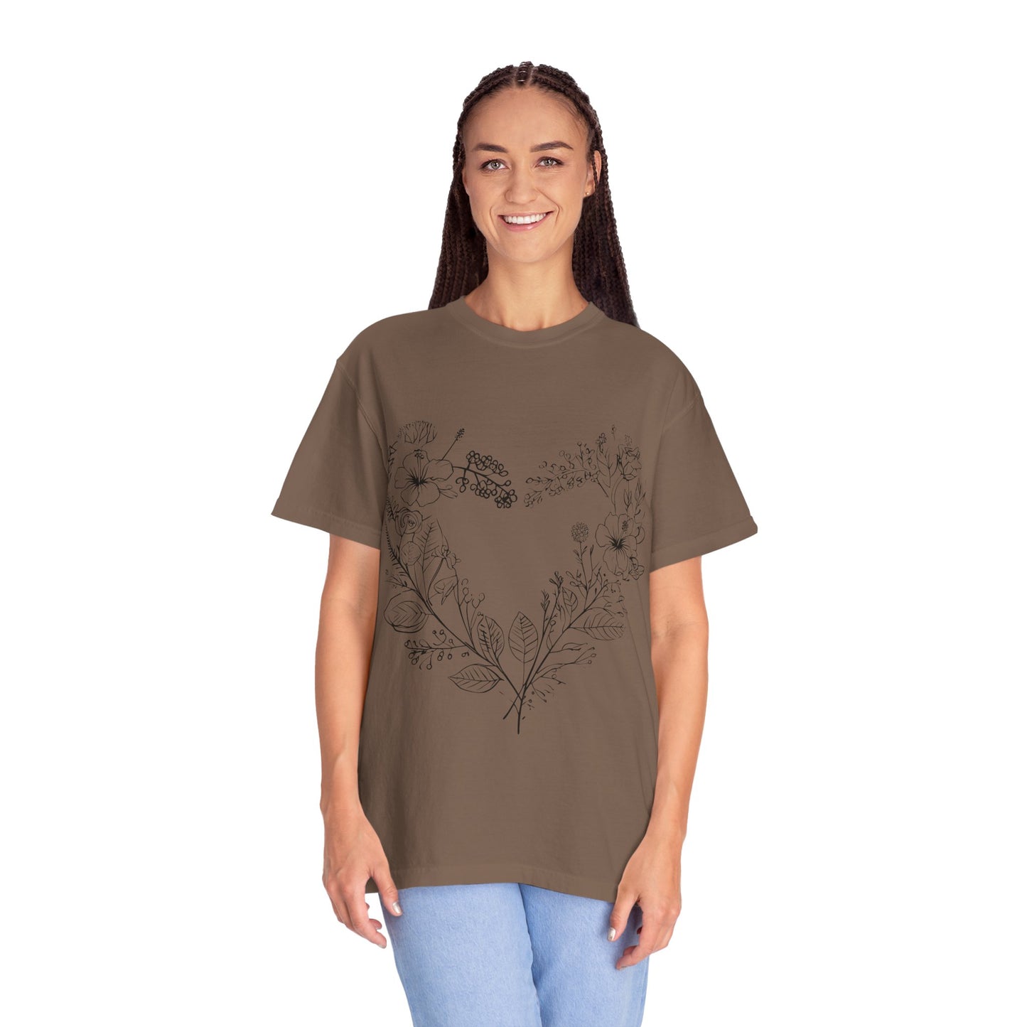 Floral Heart Shaped Unisex Garment-Dyed T-shirt