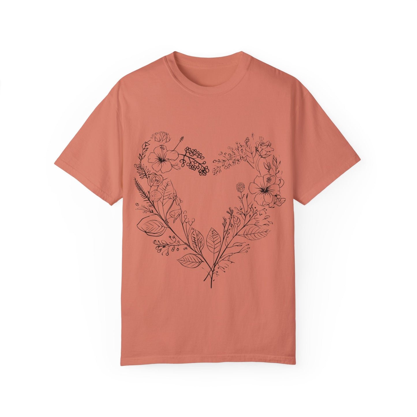Floral Heart Shaped Unisex Garment-Dyed T-shirt