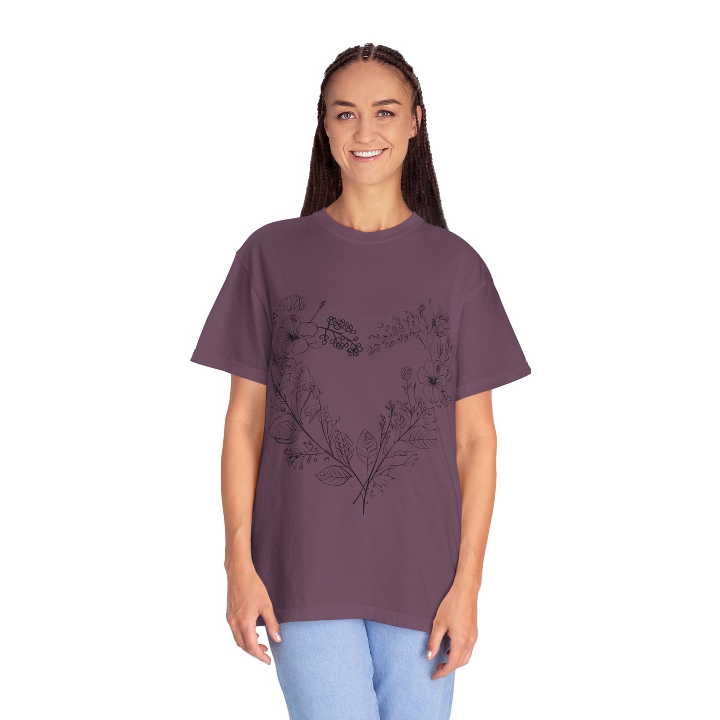 Floral Heart Shaped Unisex Garment-Dyed T-shirt