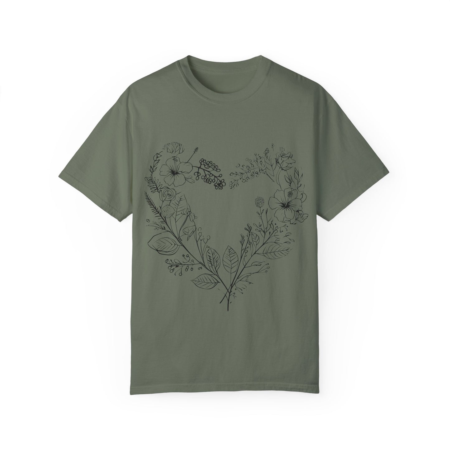 Floral Heart Shaped Unisex Garment-Dyed T-shirt