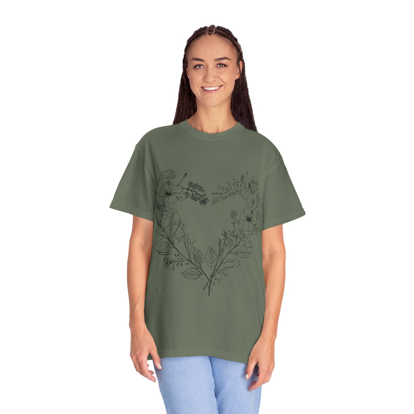 Floral Heart Shaped Unisex Garment-Dyed T-shirt