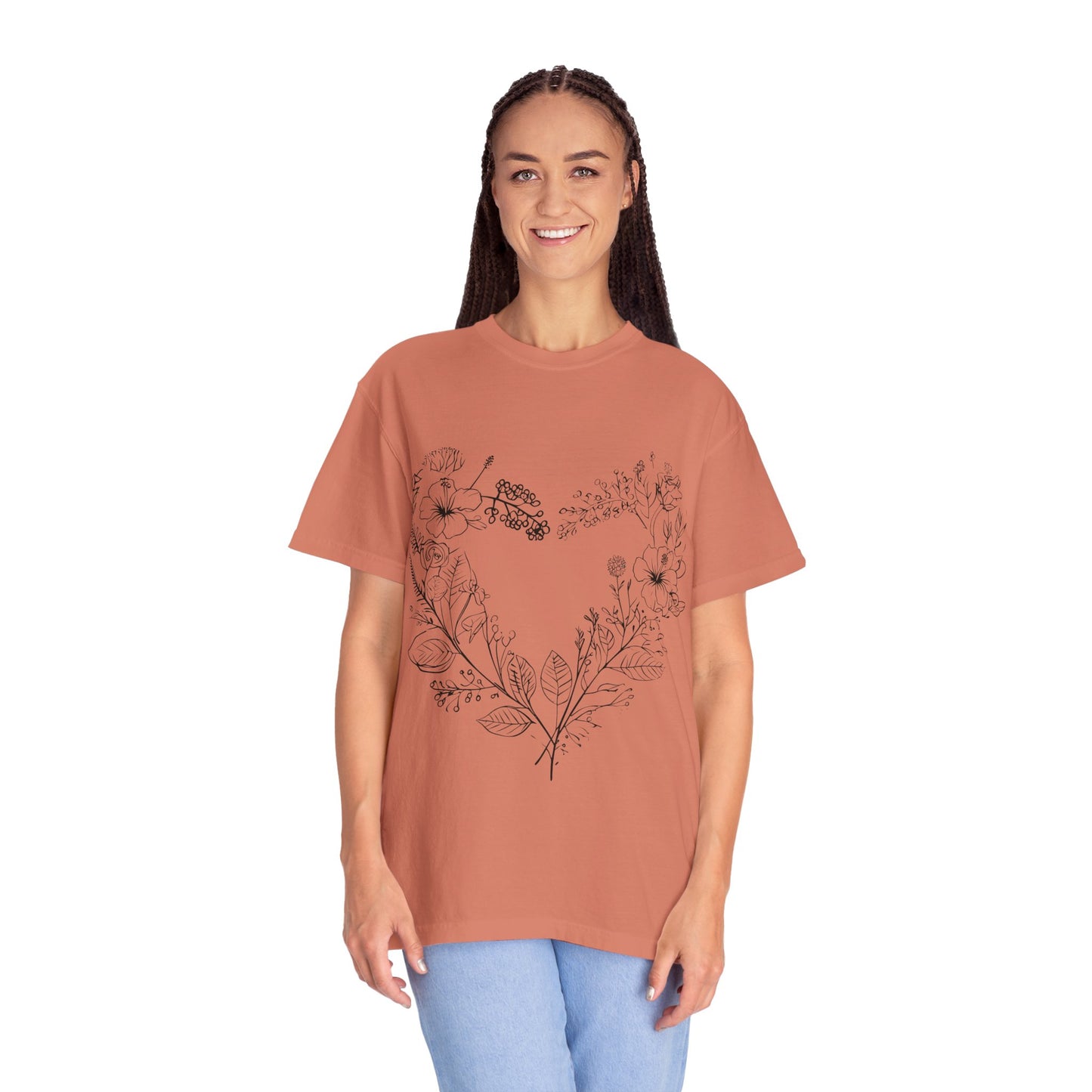 Floral Heart Shaped Unisex Garment-Dyed T-shirt