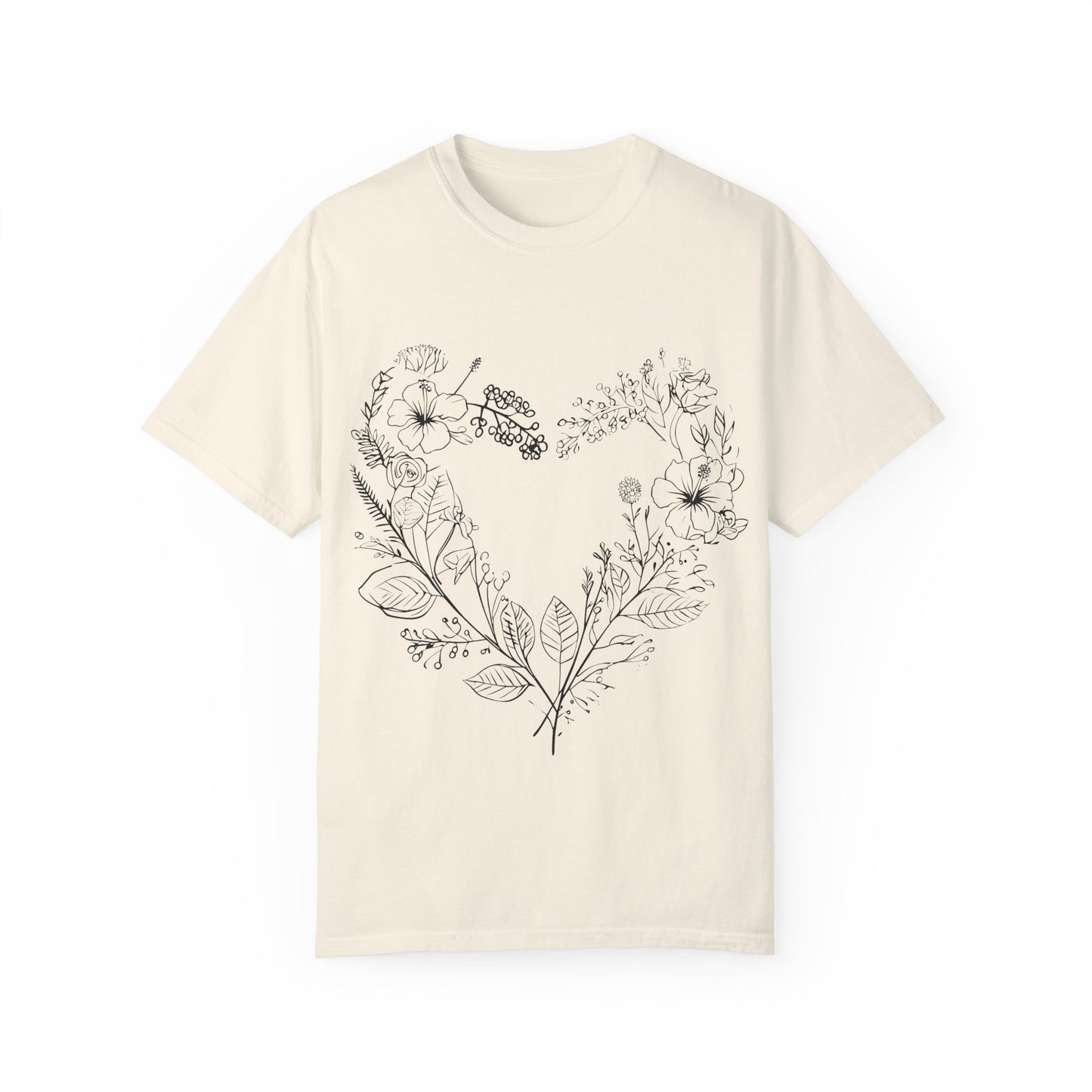 Floral Heart Shaped Unisex Garment-Dyed T-shirt