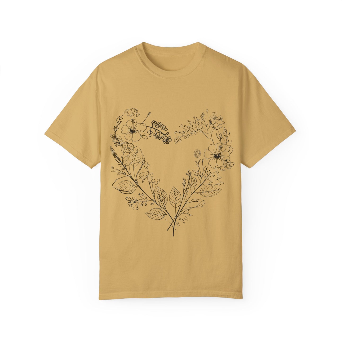 Floral Heart Shaped Unisex Garment-Dyed T-shirt