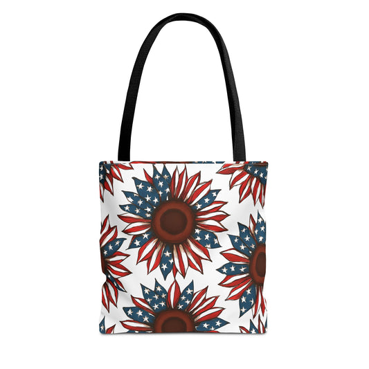 Patriotic Sunflower Tote Bag, Floral Beach Bag, Summer Shopping Tote, Gift for Her, USA Theme Accessories, Fourth of July Decor