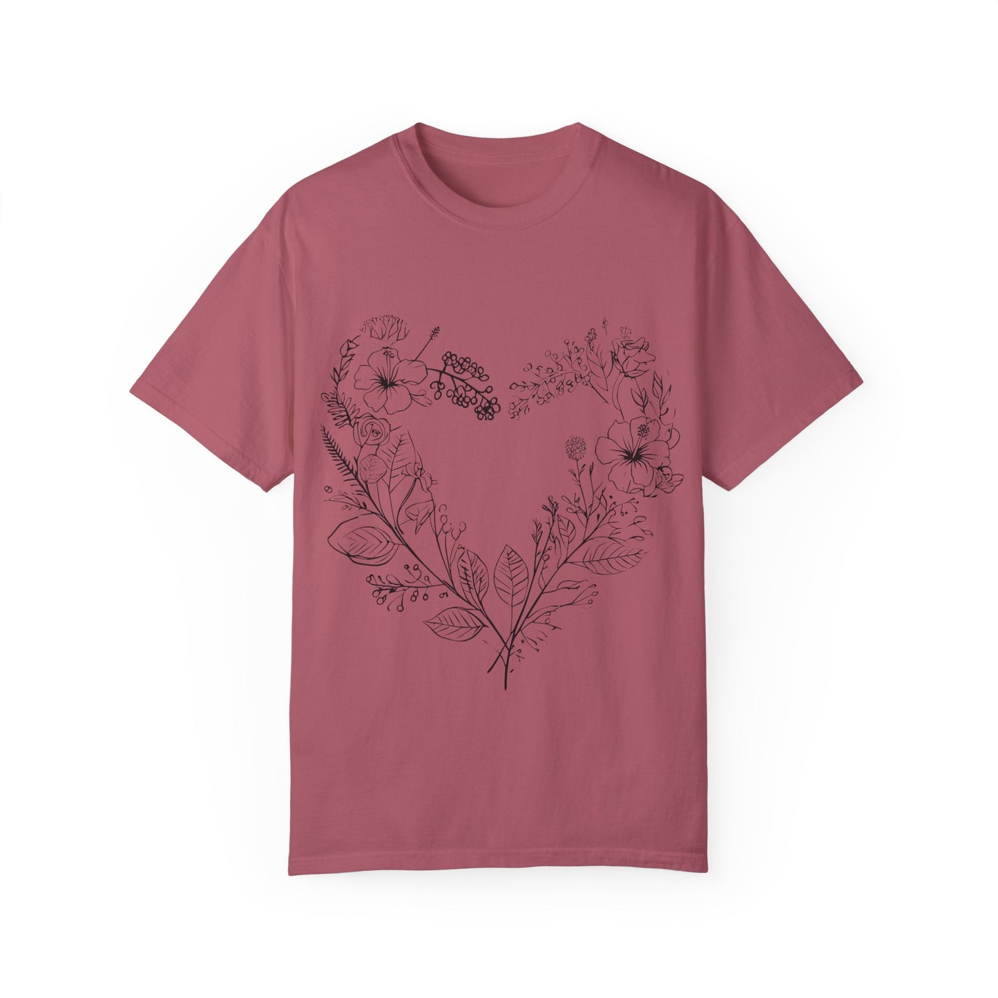 Floral Heart Shaped Unisex Garment-Dyed T-shirt