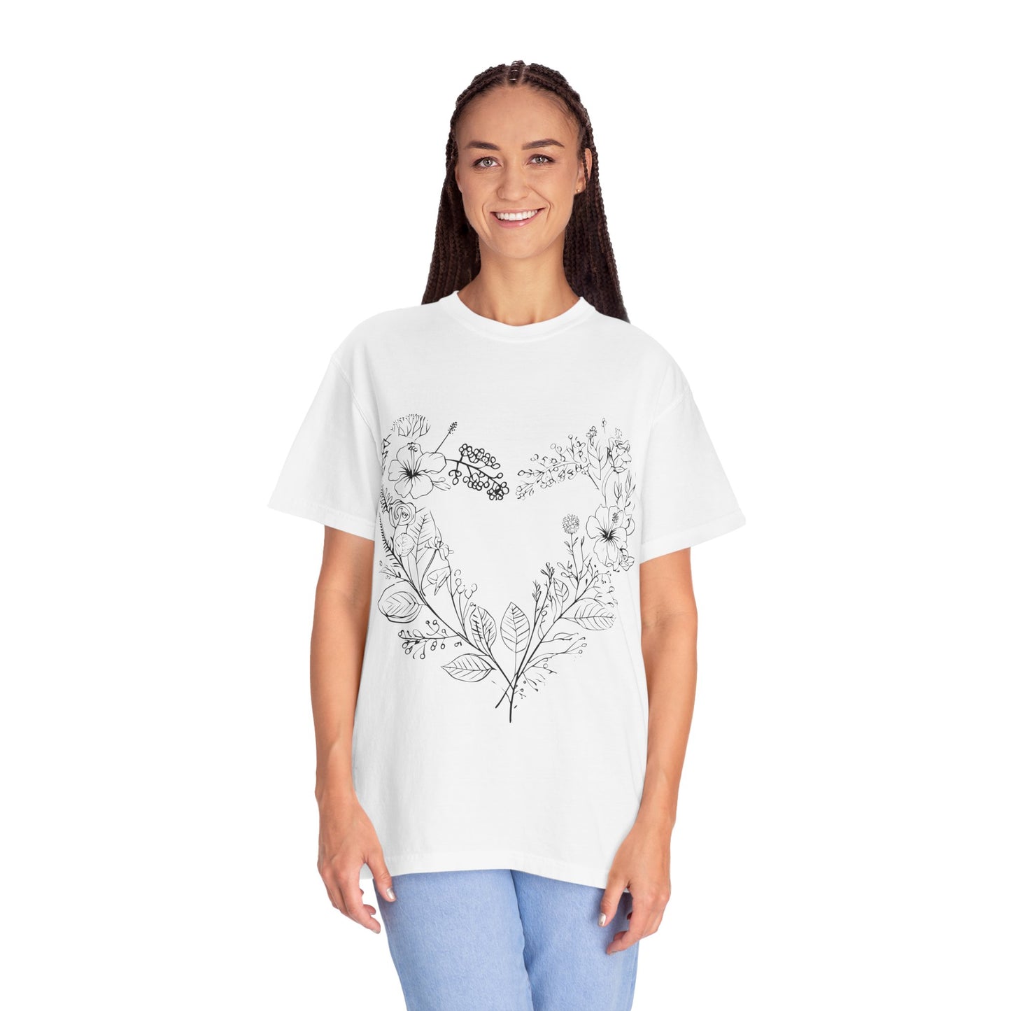 Floral Heart Shaped Unisex Garment-Dyed T-shirt