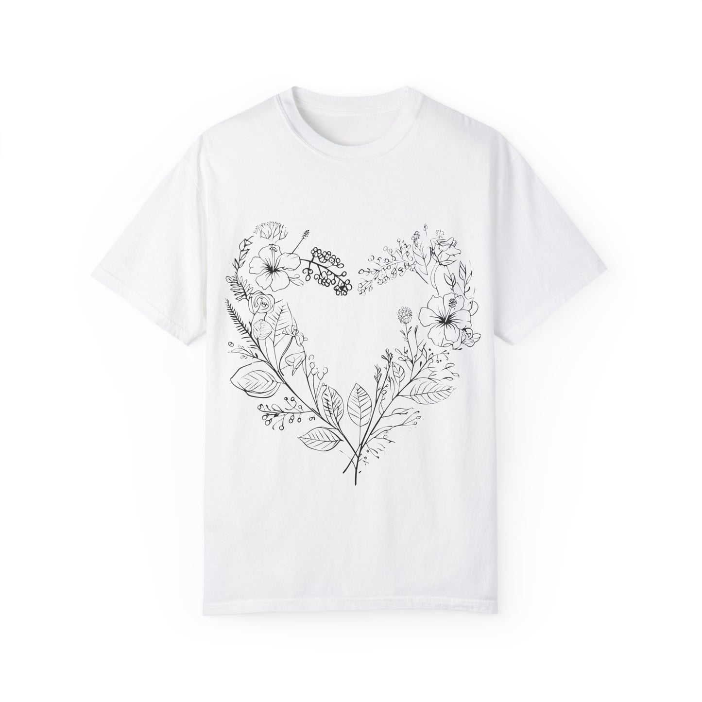 Floral Heart Shaped Unisex Garment-Dyed T-shirt