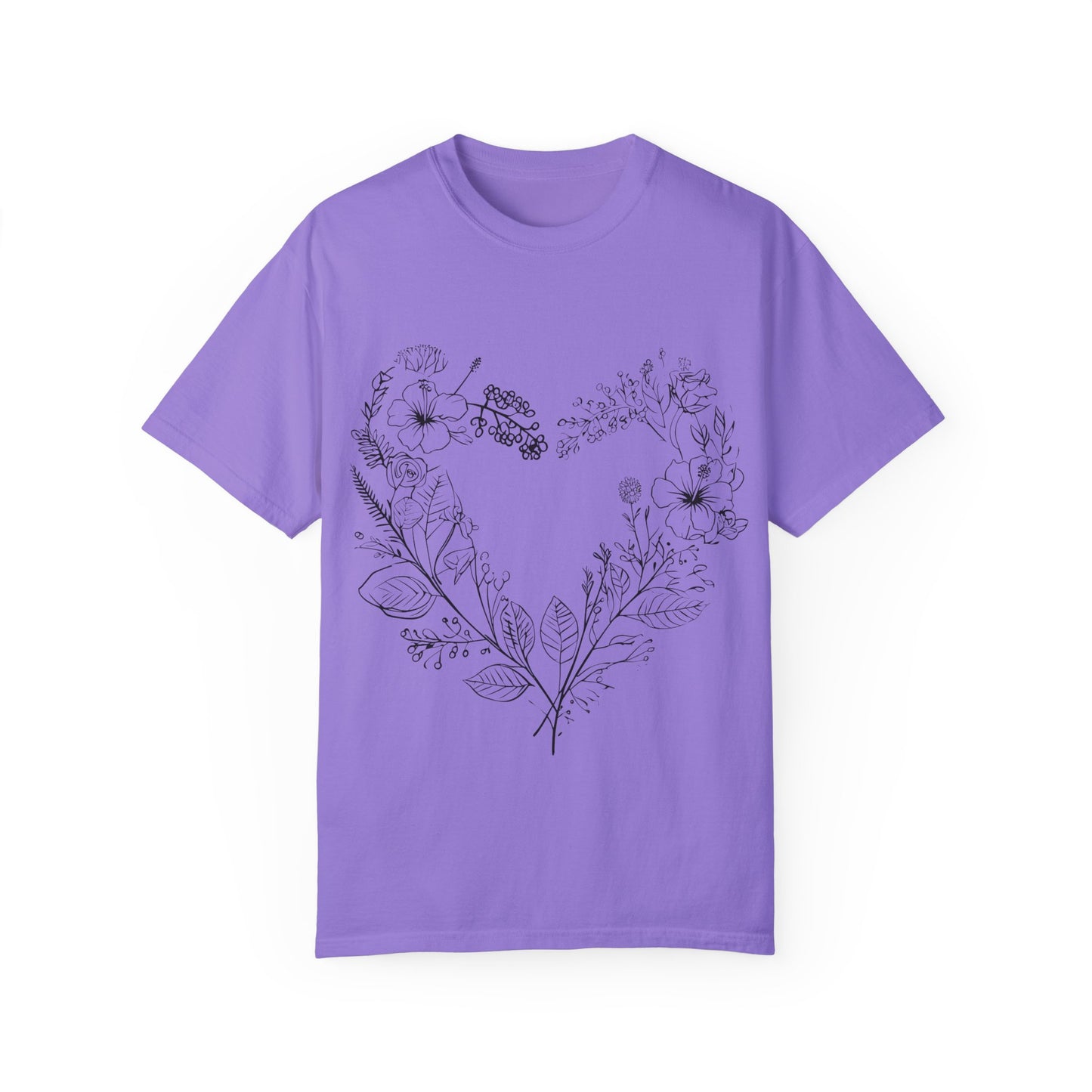Floral Heart Shaped Unisex Garment-Dyed T-shirt