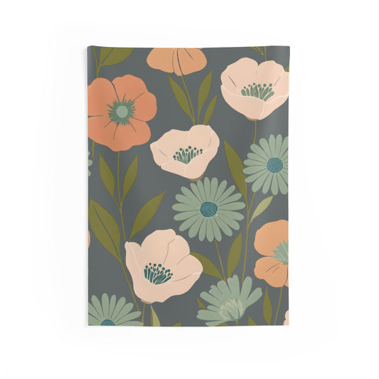 Floral Indoor Wall Tapestry, Boho Home Decor, Living Room Wall Art, Flower Wall Hanging, Cozy Bedroom Decoration