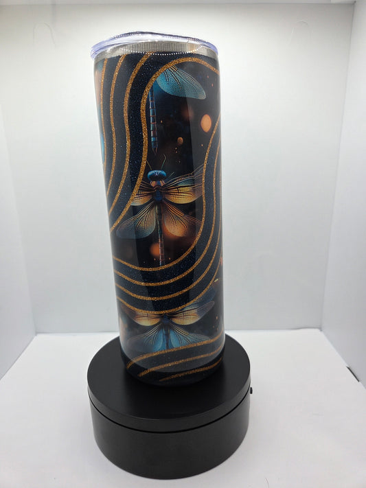 Blue and Gold Dragonfly 20oz Stainless steel cup