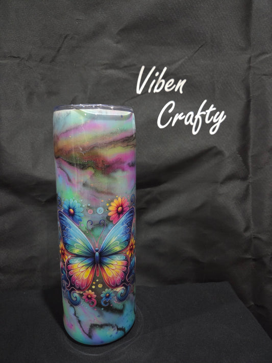 30 Oz Stainless Steel Glow in the dark Swirl Butterfly Cup